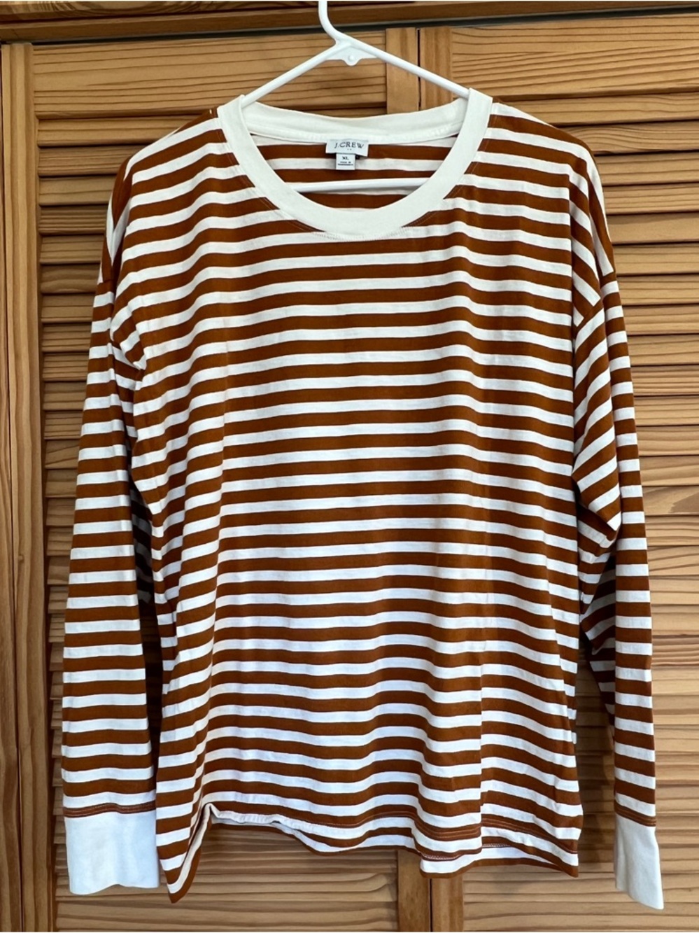 J. Crew White and Brown Striped Long Sleeve Tee